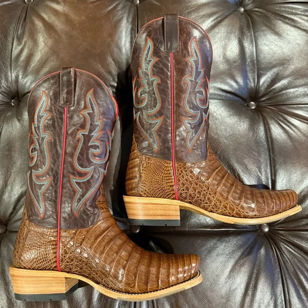 Caiman 10.5EE Horse Power Exotic Brown Cowboy Boots EC - Picture 5 of 15